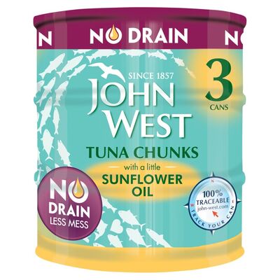 John West No Drain Tuna Chunk Sunflower Oil 3 Pack 110g