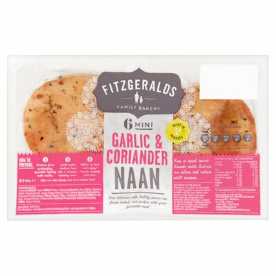 Fitzgeralds Mini Garlic & Coriander Naan Breads 6pce