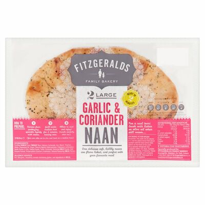 Fitzgeralds Large Garlic & Coriander Naan Breads 2 Pack 260g