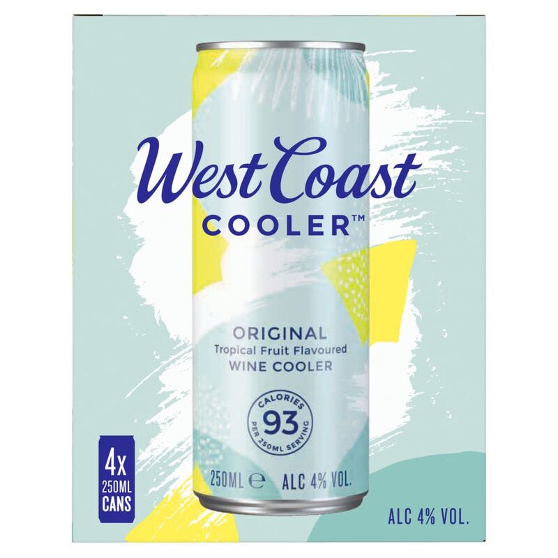 West Coast Cooler Original Tropical Fruit Flavoured Wine Cooler 4 x 250ml