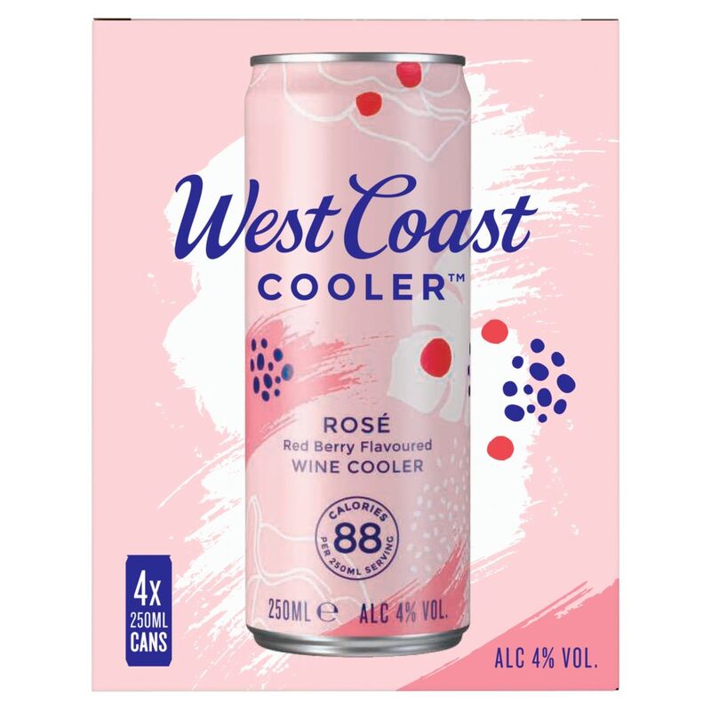 West Coast Cooler Rosé Red Berry Flavoured Wine Cooler 4 x 250ml